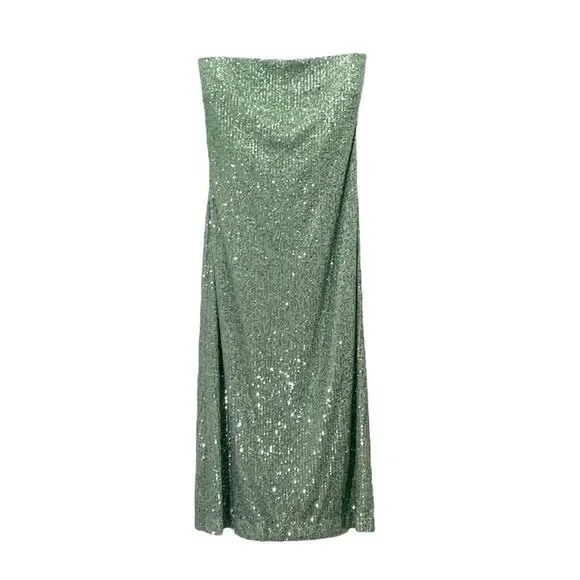 anthropologie green sequin dress Vintage Puff Sleeve Emerald Taffeta Gown - XS/S